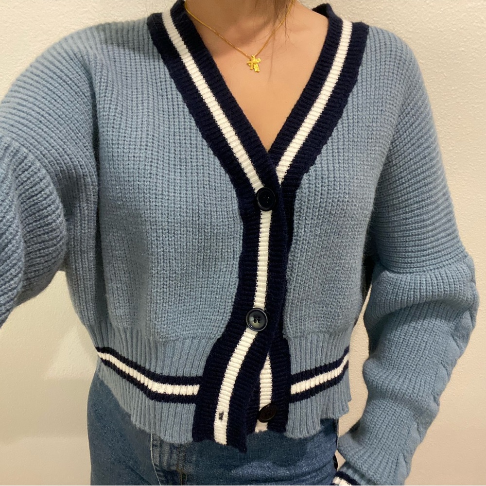 blue oversized cardigan